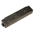 Power module with three UK sockets on a white background
