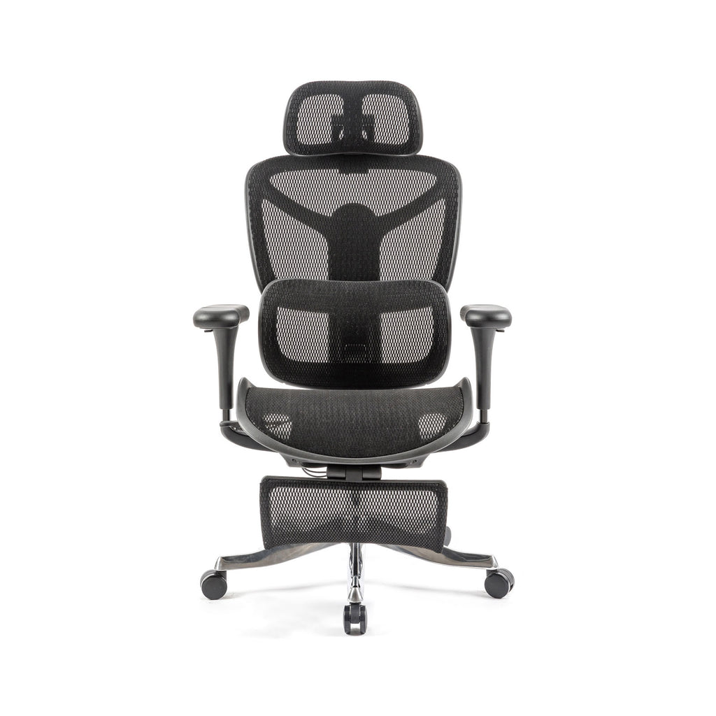 Black ergonomic office chair on a white background