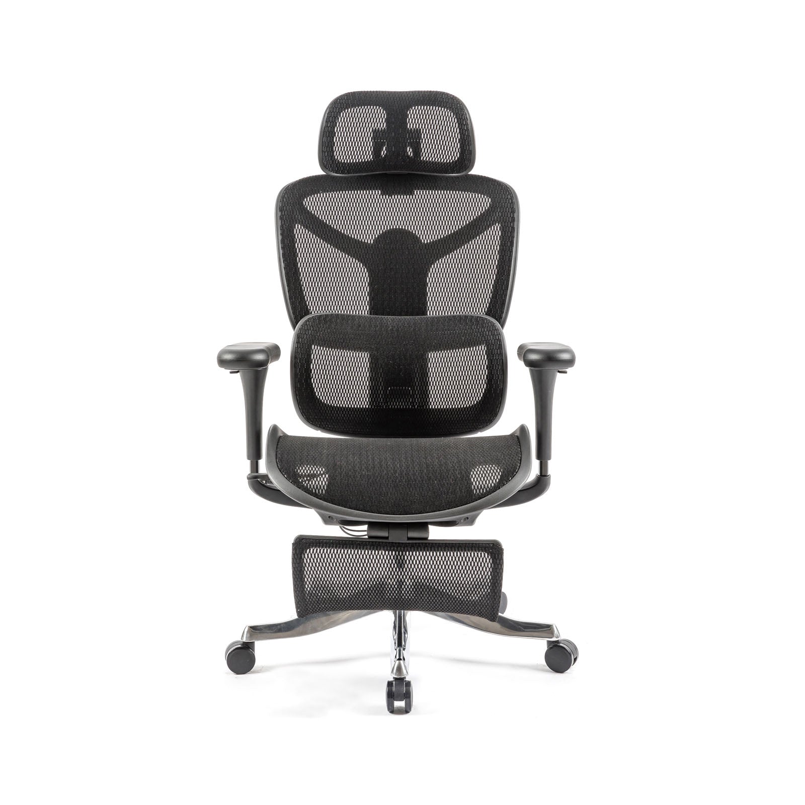 Black ergonomic office chair on a white background