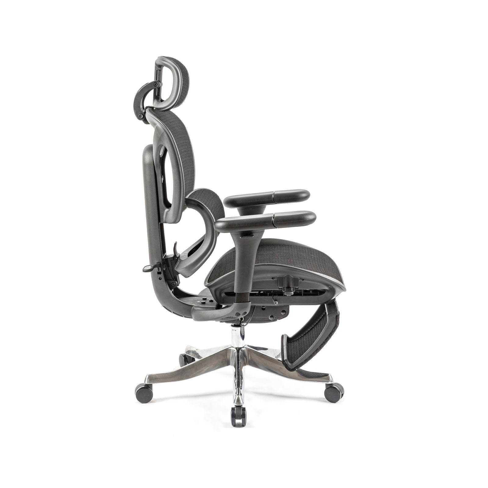 Black ergonomic office chair on a white background