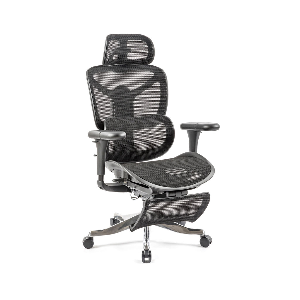 Black ergonomic office chair on a white background
