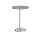 Round poseur table with grey top and metal base on a white background
