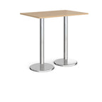 Rectangular poseur table with wood-effect top and metal legs on a white background