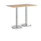 Rectangular poseur table with wood-effect top and metal legs on a white background
