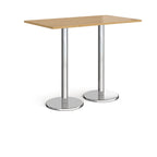 Rectangular poseur table with wood-effect top and metal legs on a white background