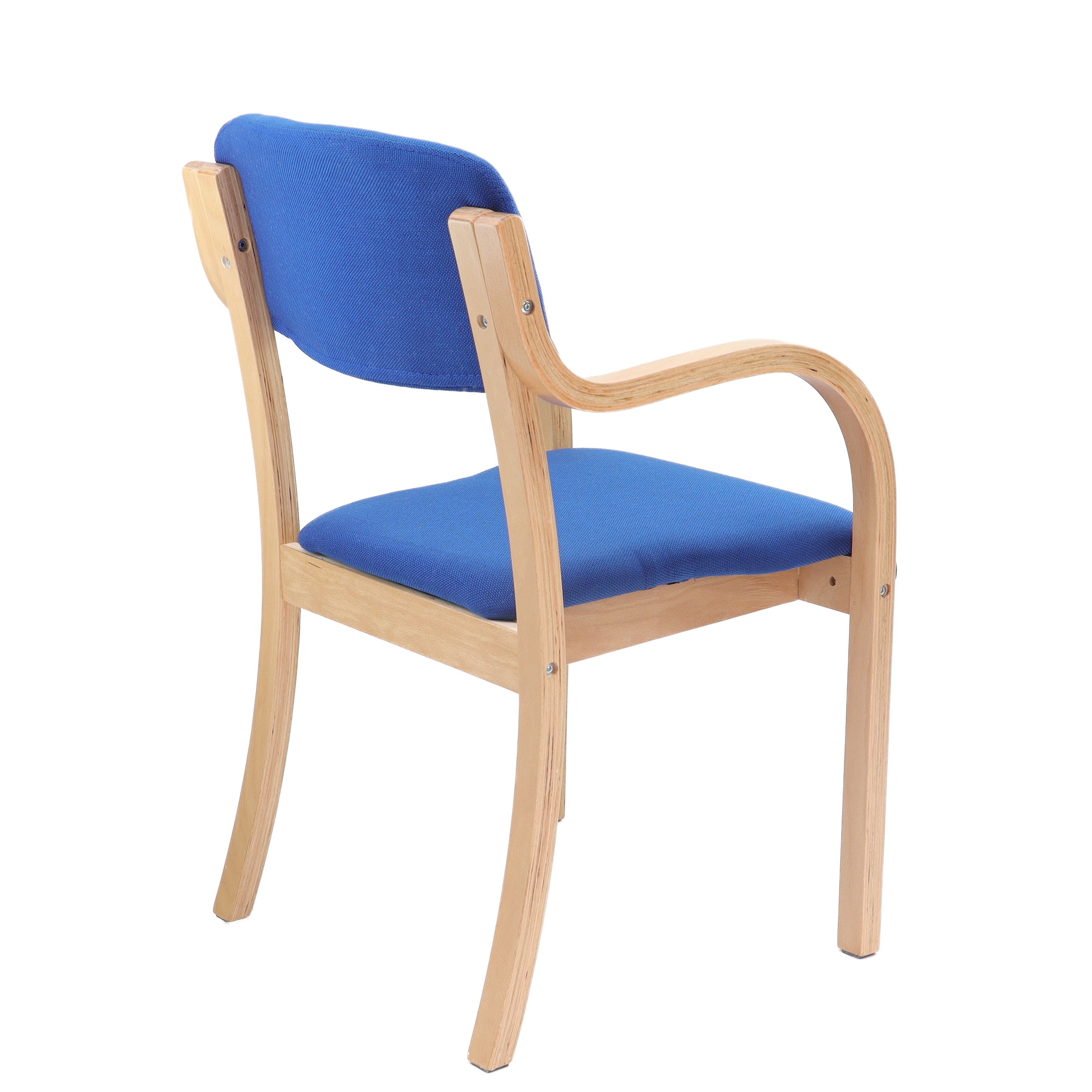 Chair with blue cushioned seat and backrest on a white background