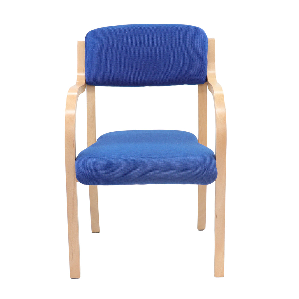 Blue chair with wooden frame on a white background