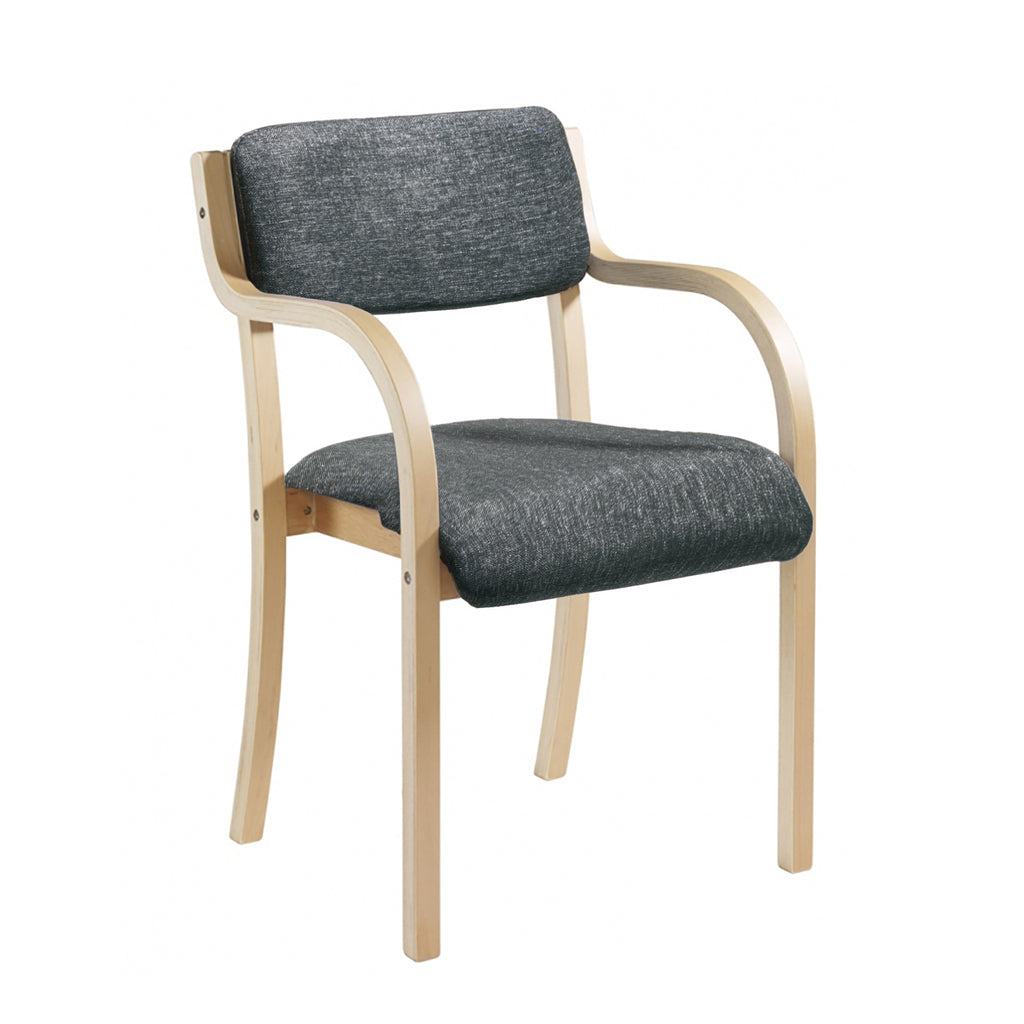Chair with grey cushioned seat and backrest on a white background