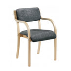 Chair with grey cushioned seat and backrest on a white background