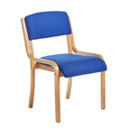 Blue chair with wooden frame on a white background