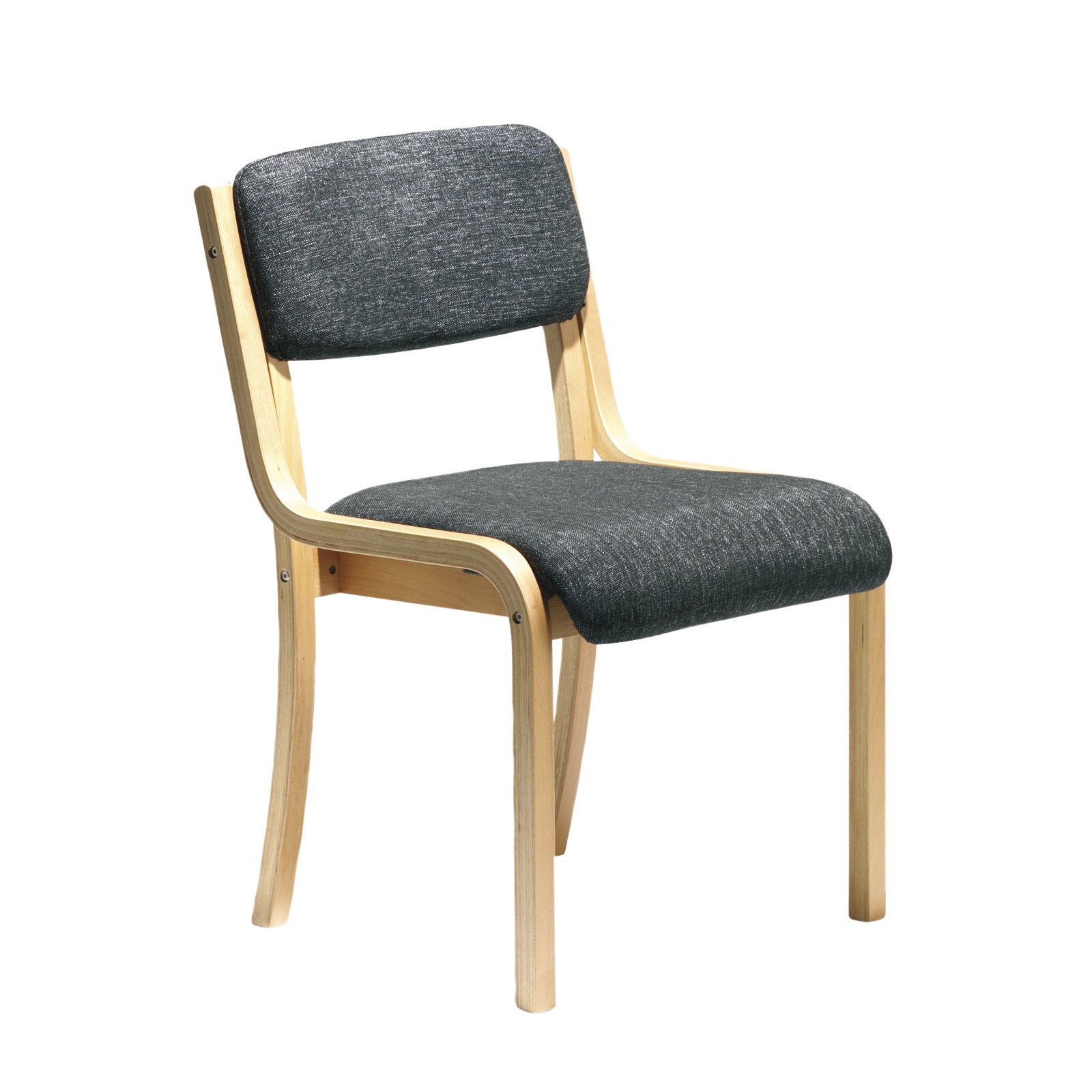 Chair with grey upholstered seat and backrest on a white background