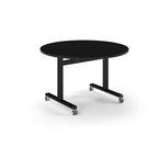 Black round table with wheels on a white background