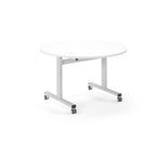 White round table with wheels on a white background