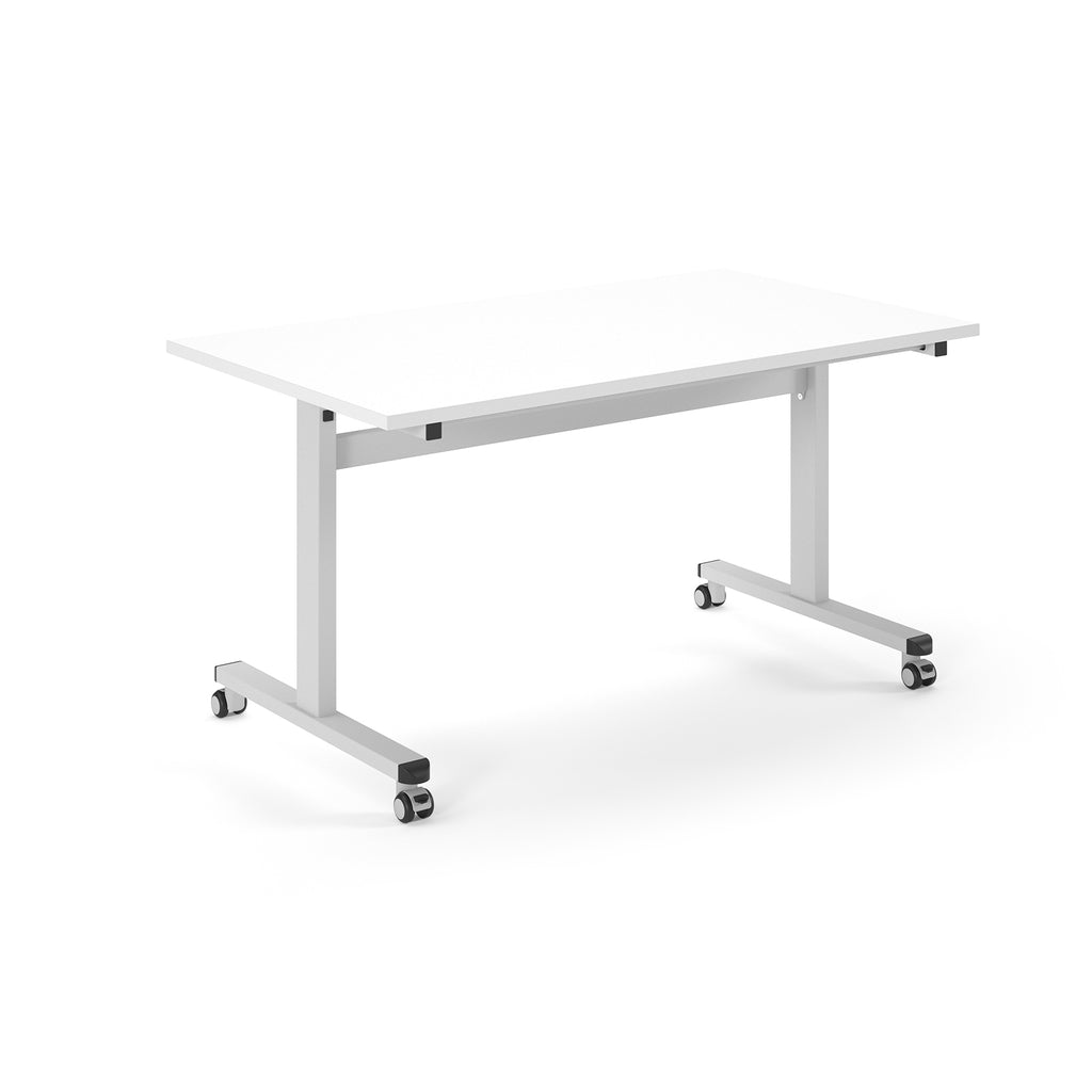 White conference table with wheels on a white background
