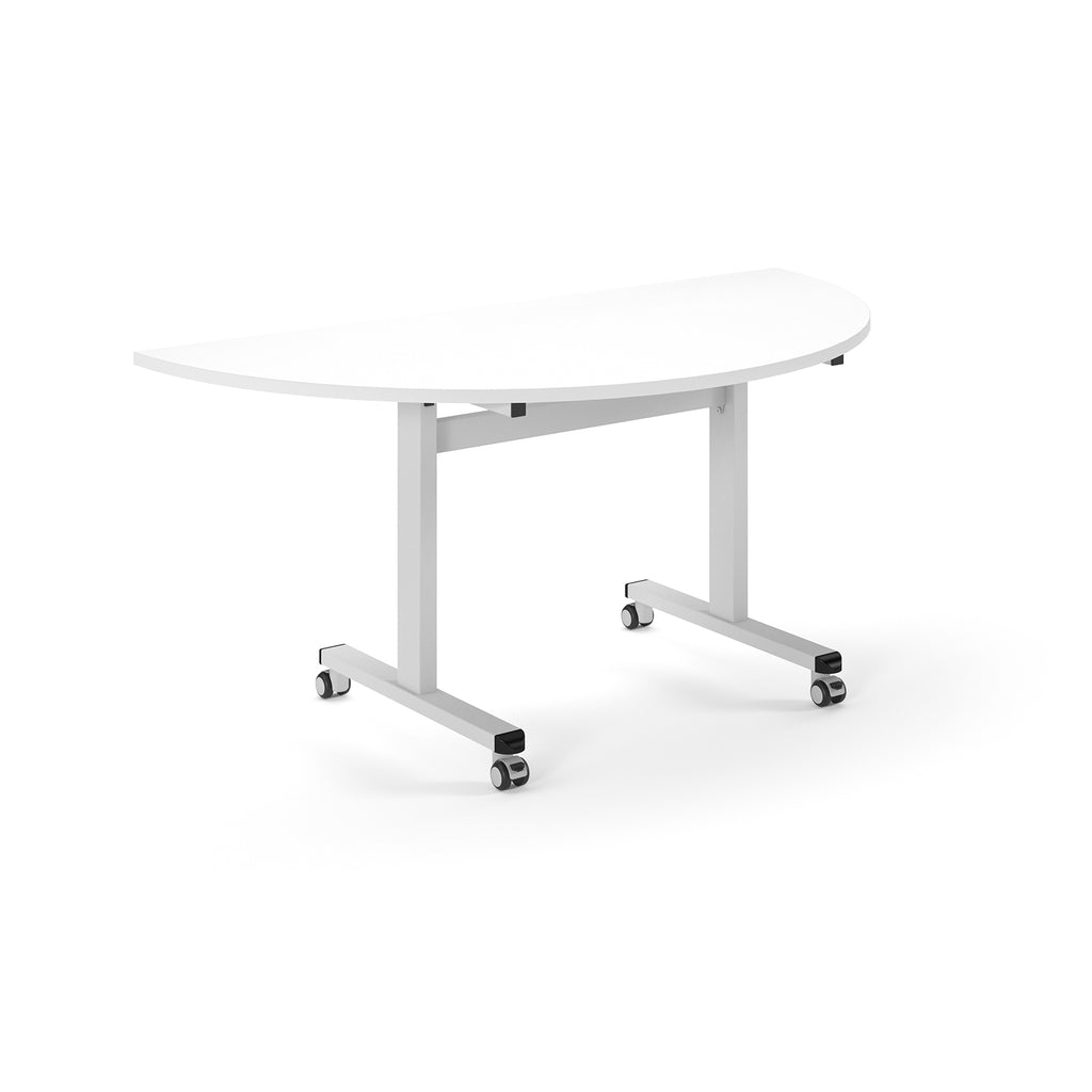 White conference table with wheels on a white background