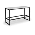 Rectangular high table with a white top, black metal frame, and integrated lower support rail, shown on a white background.