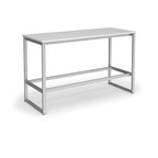 Rectangular high table with a white top, silver metal frame, and integrated lower support rail, shown on a white background.