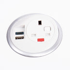 White power module with one UK socket and USB on a white background