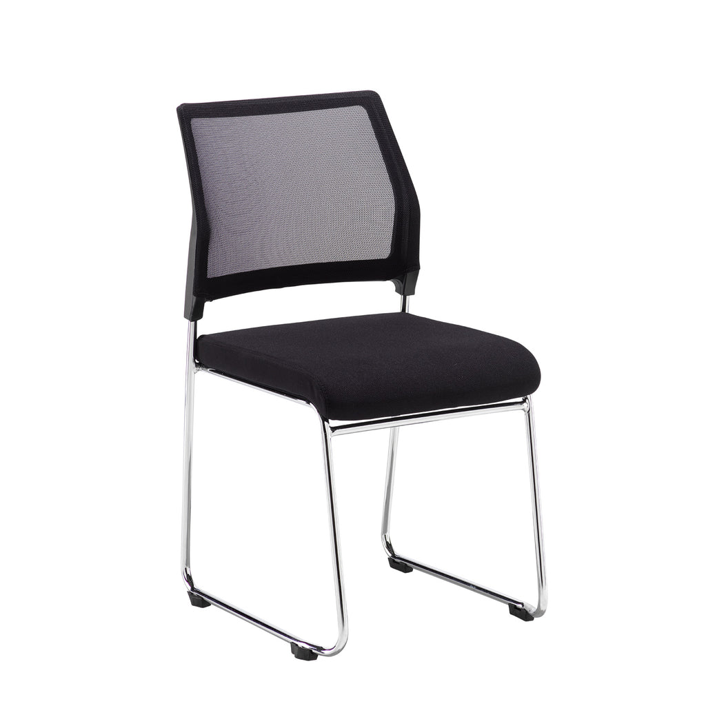Black office chair with mesh backrest on a white background
