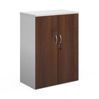 Lockable office cupboard with wood-effect doors and silver handles, shown on a white background.