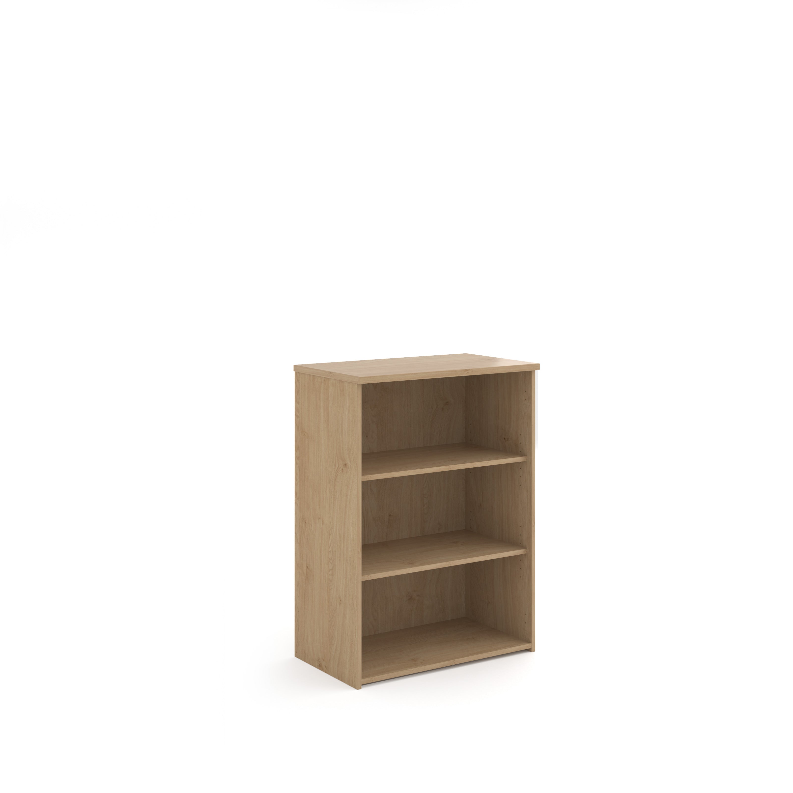 Wooden bookshelf with two shelves on a white background