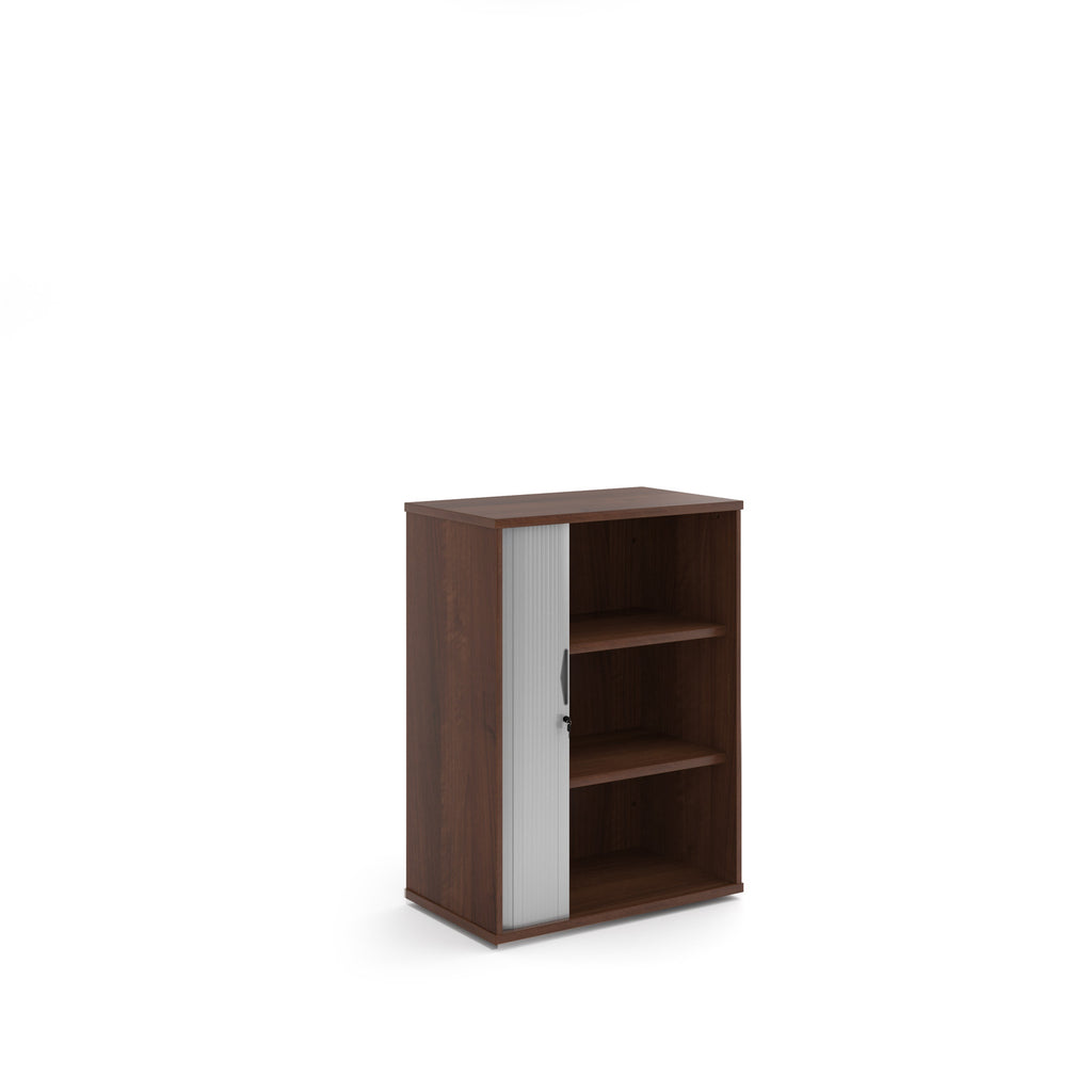Wooden bookshelf with a white door on a white background
