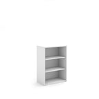 White bookshelf with two shelves on a white background