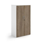 Lockable office cupboard with wood-effect doors and silver handles, shown on a white background.