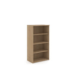 Wooden bookshelf with three shelves on a white background