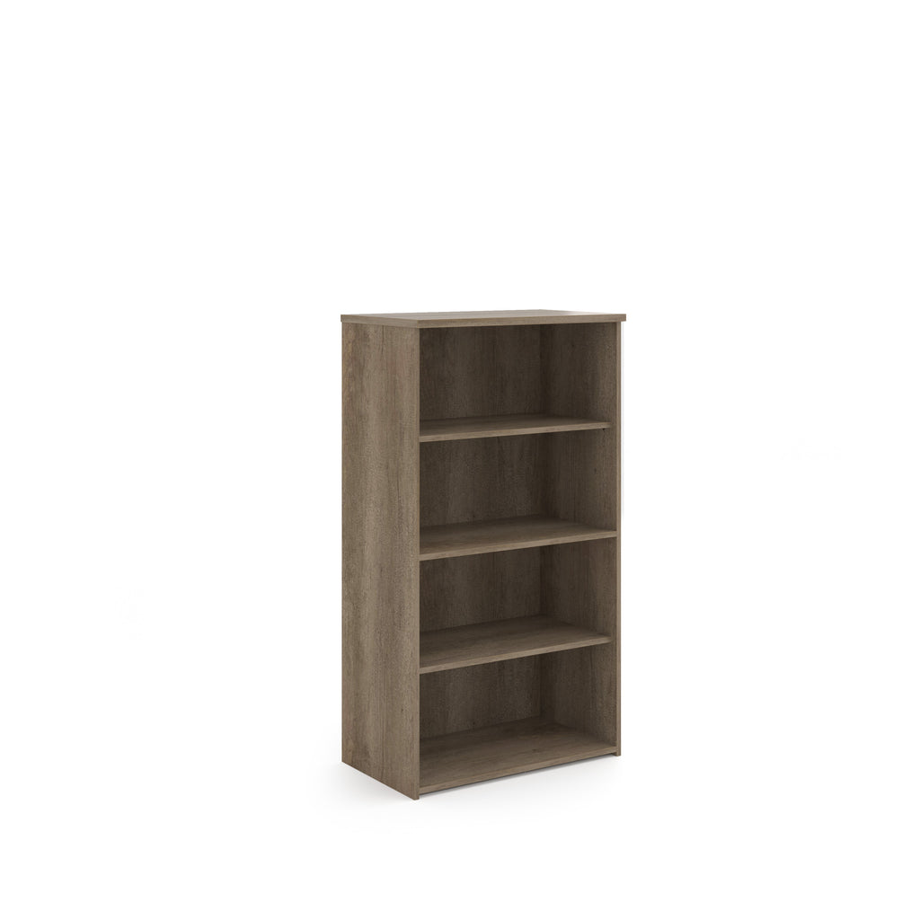 Wooden bookshelf with three shelves on a white background