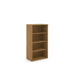 Wooden bookshelf with three shelves on a white background