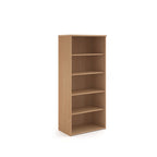 Wooden bookshelf with four shelves on a white background