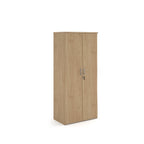 Wooden wardrobe with two doors on a white background