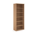 Wooden bookshelf with five shelves on a white background