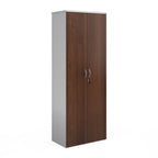 Lockable office cupboard with wood-effect doors and silver handles, shown on a white background.
