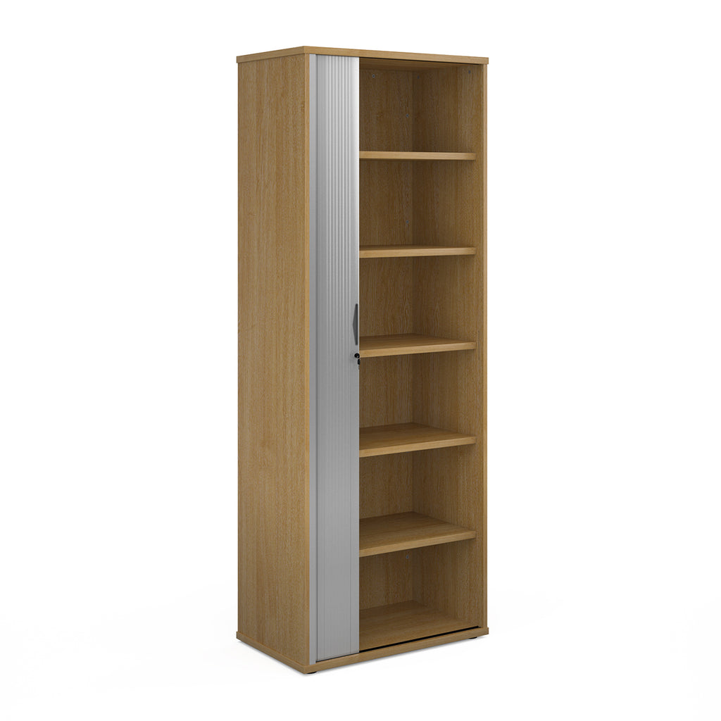 Wooden cabinet with a white door on a white background