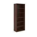 Wooden bookshelf with five shelves on a white background