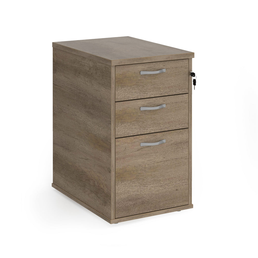 Wooden file cabinet with two drawers on a white background