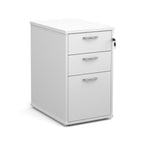 White three-drawer filing cabinet on a white background