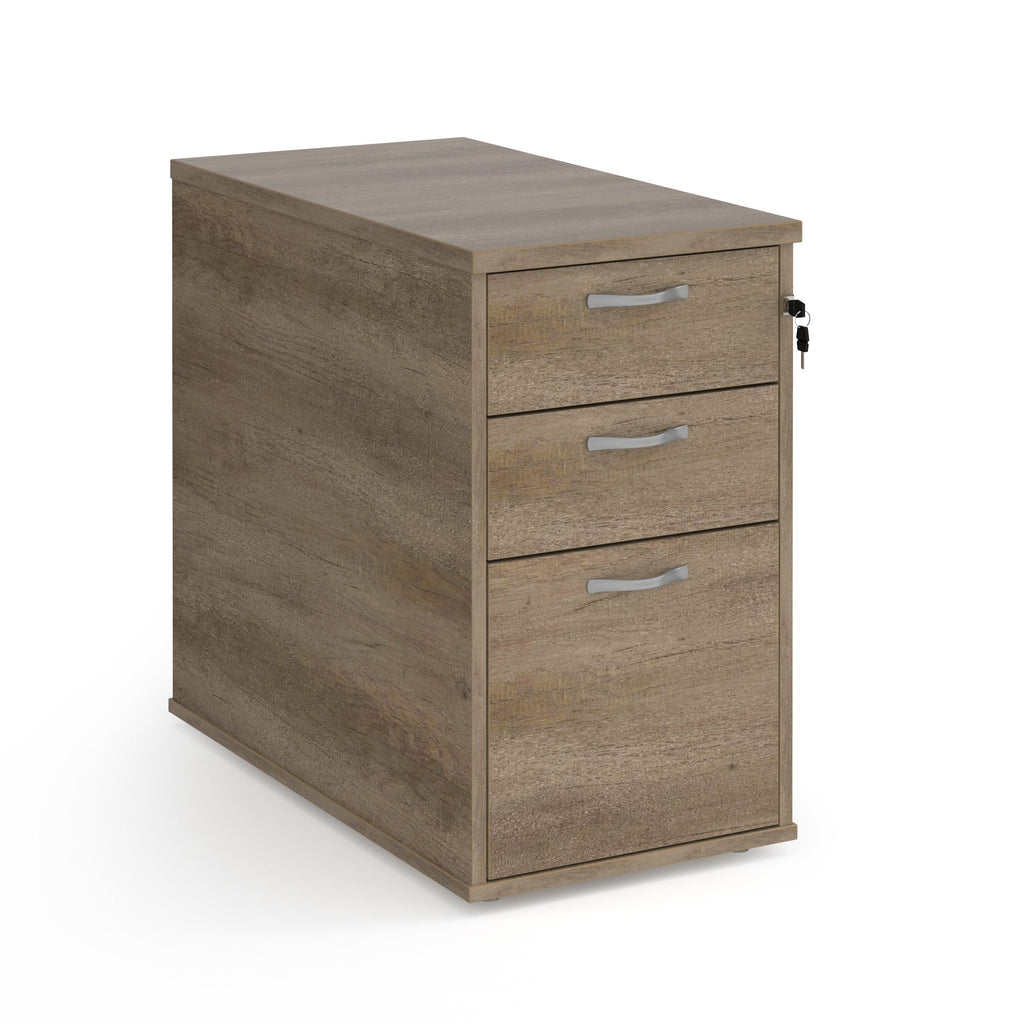 Wooden file cabinet with two drawers on a white background