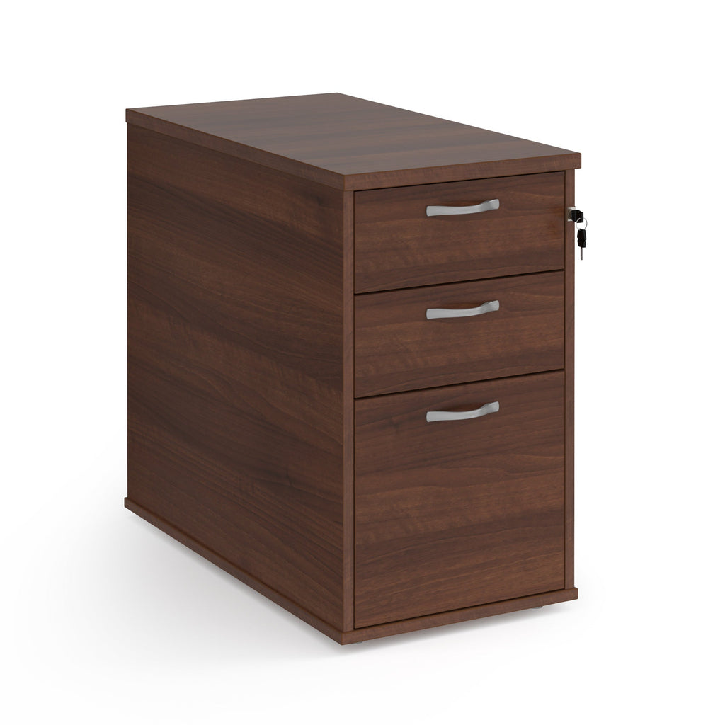 Wooden file cabinet with two drawers on a white background
