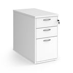 White three-drawer filing cabinet on a white background