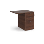 Desk extension with a dark wood-effect finish, integrated three-drawer pedestal, shown on a white background.