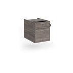 Under-desk two-drawer pedestal with a wood-effect finish and lockable drawers, shown on a white background.