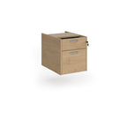 Under-desk two-drawer pedestal with a wood-effect finish and lockable drawers, shown on a white background.
