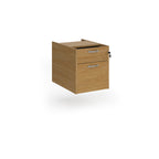 Under-desk two-drawer pedestal with a wood-effect finish and lockable drawers, shown on a white background.