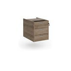 Under-desk three-drawer pedestal with a wood-effect finish and lockable drawers, shown on a white background.
