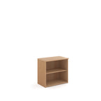Wooden bookshelf with two shelves on a white background