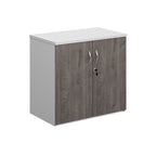 Lockable office cupboard with wood-effect doors and silver handles, shown on a white background.