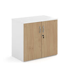 Lockable office cupboard with wood-effect doors and silver handles, shown on a white background.